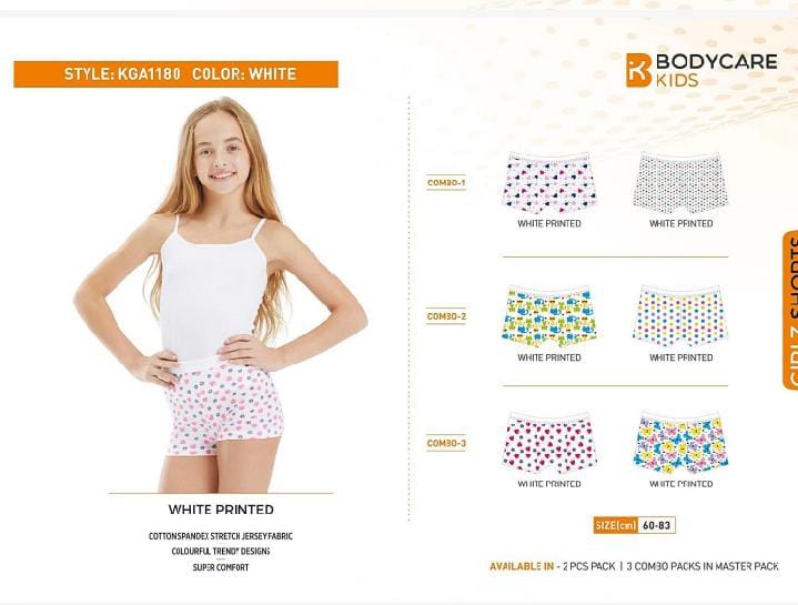 60 GIRLS  SHORTS 1180 KGA GIRLS SHORT WHITE PRINTED ASSORTD 
