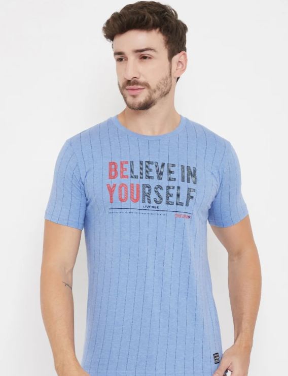 L TMF 1011 ROUND NECK HALF SLEEVE SKY MIX